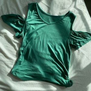 Green open shoulder blouse